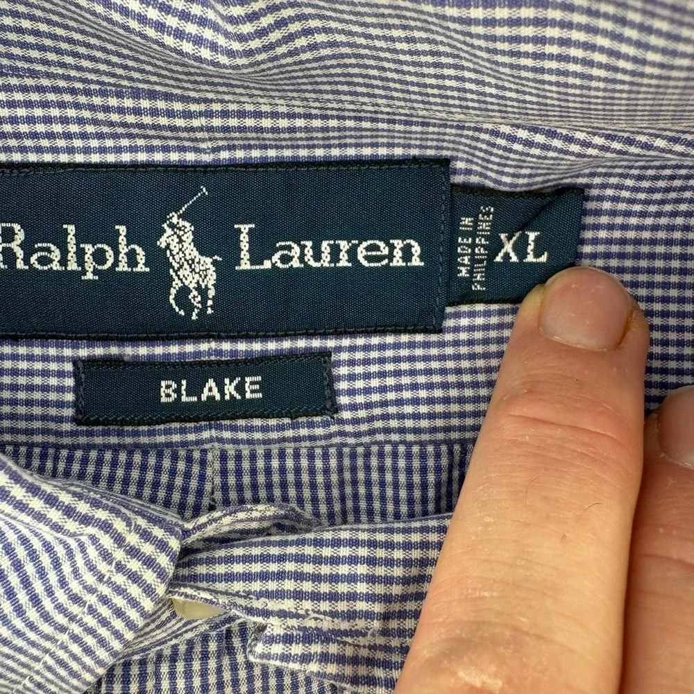Ralph Lauren Blake Mens XL Blue White Gingham Check Cotton Button‎ Down Shirt